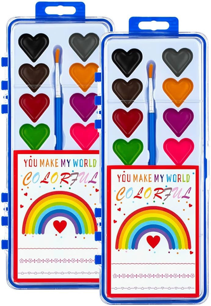 Valentines Day Gifts for Kids, 2Pack Heart Watercolor Paint Set with Paintbrush Prizes Exchange G... | Amazon (US)
