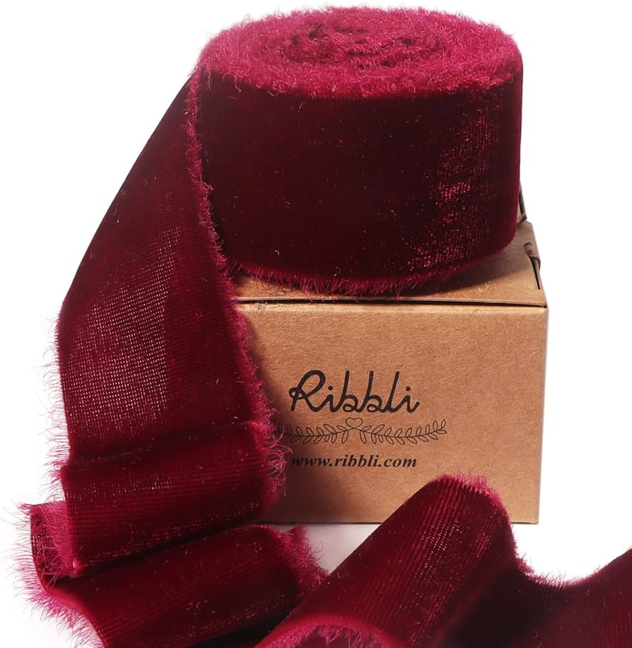 Ribbli Burgundy Velvet Ribbon 1.5 Inch Handmade Frayed Vintage Christmas Ribbon for Gift Wrapping... | Amazon (US)