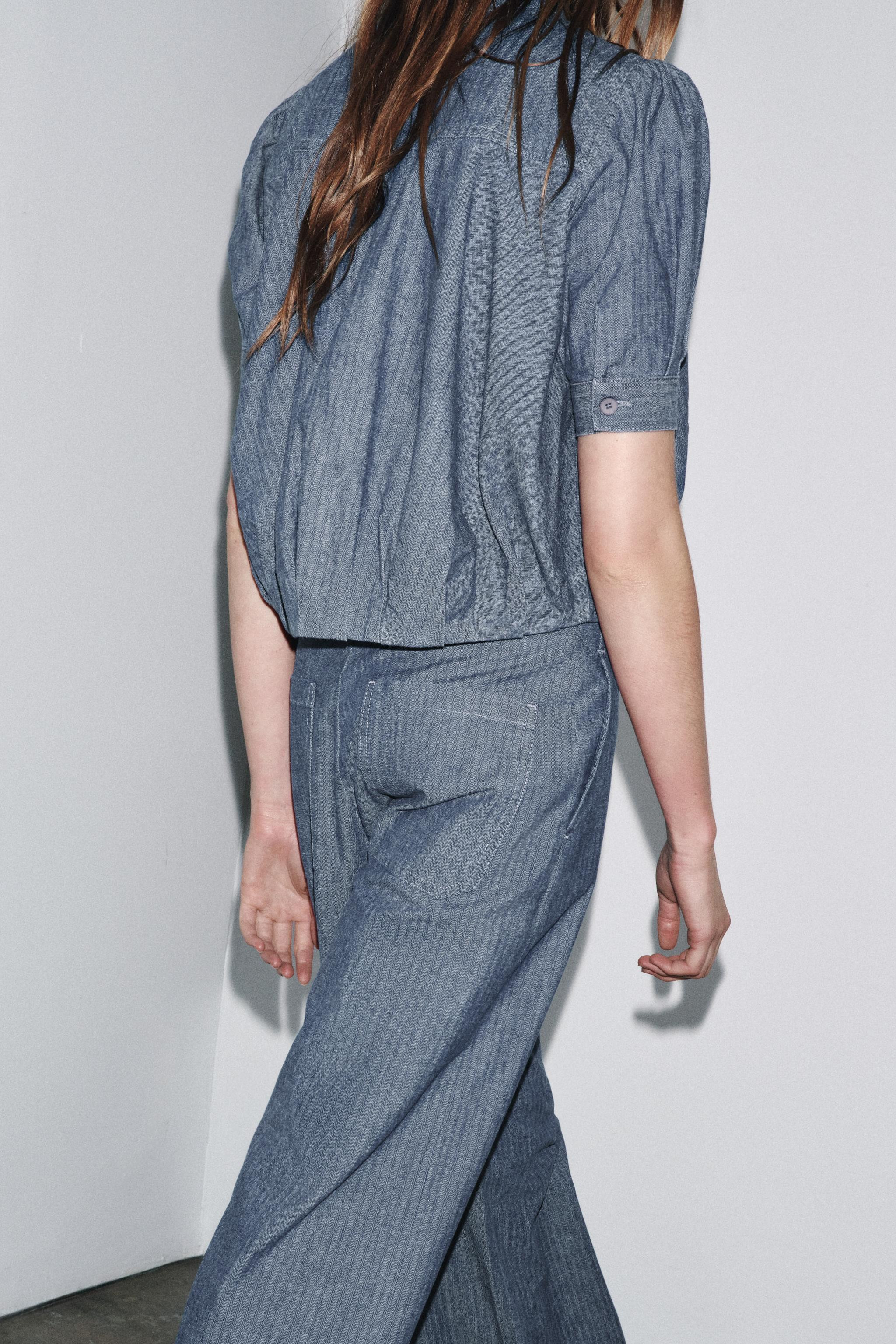 ZW COLLECTION PLEATED DENIM SHIRT | Zara US