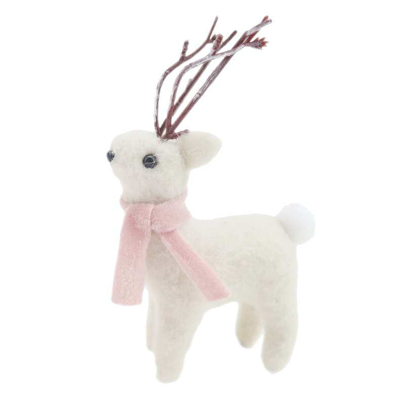 Pink White Fabric Deer with Pink Scarf Ornament, 6" | At Home