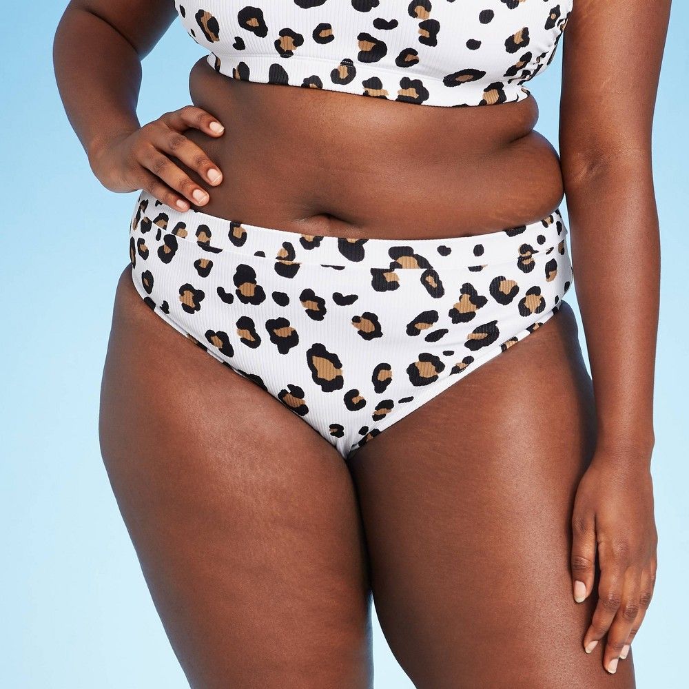 Juniors' Plus Size Ribbed Cheeky High Leg High Waist Bikini Bottom - Xhilaration™ Animal Print | Target