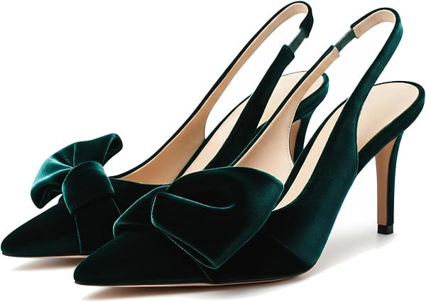 Women's Bow-Detail Slingback Pumps Pointed Toe Stiletto Heels | Amazon (US)