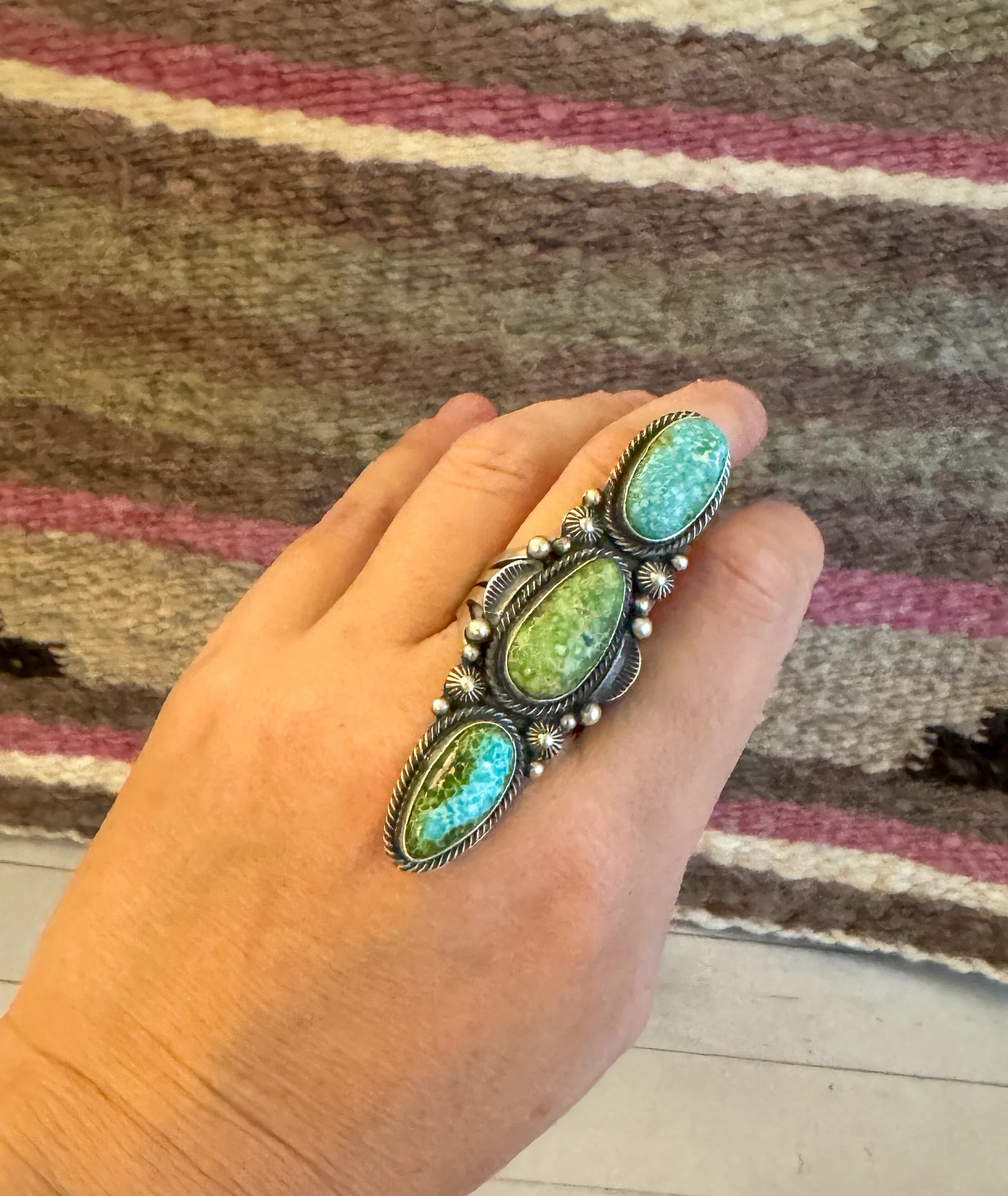 Navajo Turquoise Sterling Silver Statement Ring Native American Handmade by Tom Lewis - Etsy | Etsy (US)