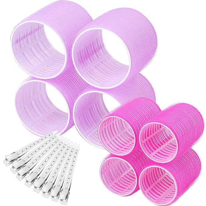 Self Grip Hair Rollers Curlers 16 Pcs Set with 8Pcs Hair Rollers 2 Sizes (4 Jumbo & 4 Large) and ... | Amazon (US)