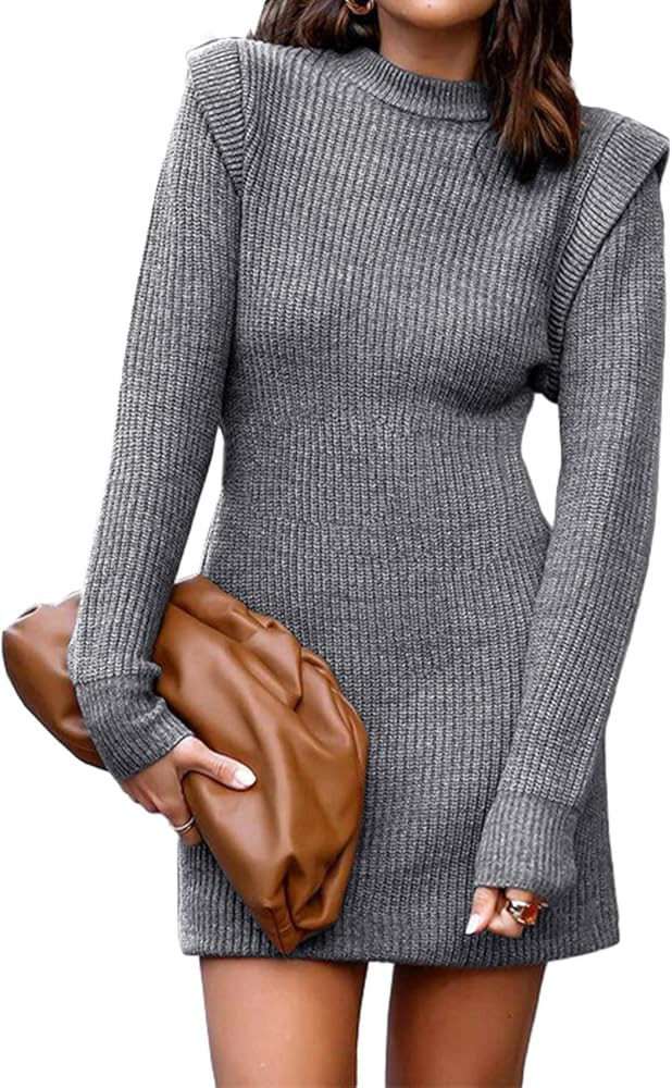 BTFBM Women Sweater Bodycon Short Dress Long Sleeve Crew Neck Slim Fit Solid Dressy Fall Winter M... | Amazon (US)