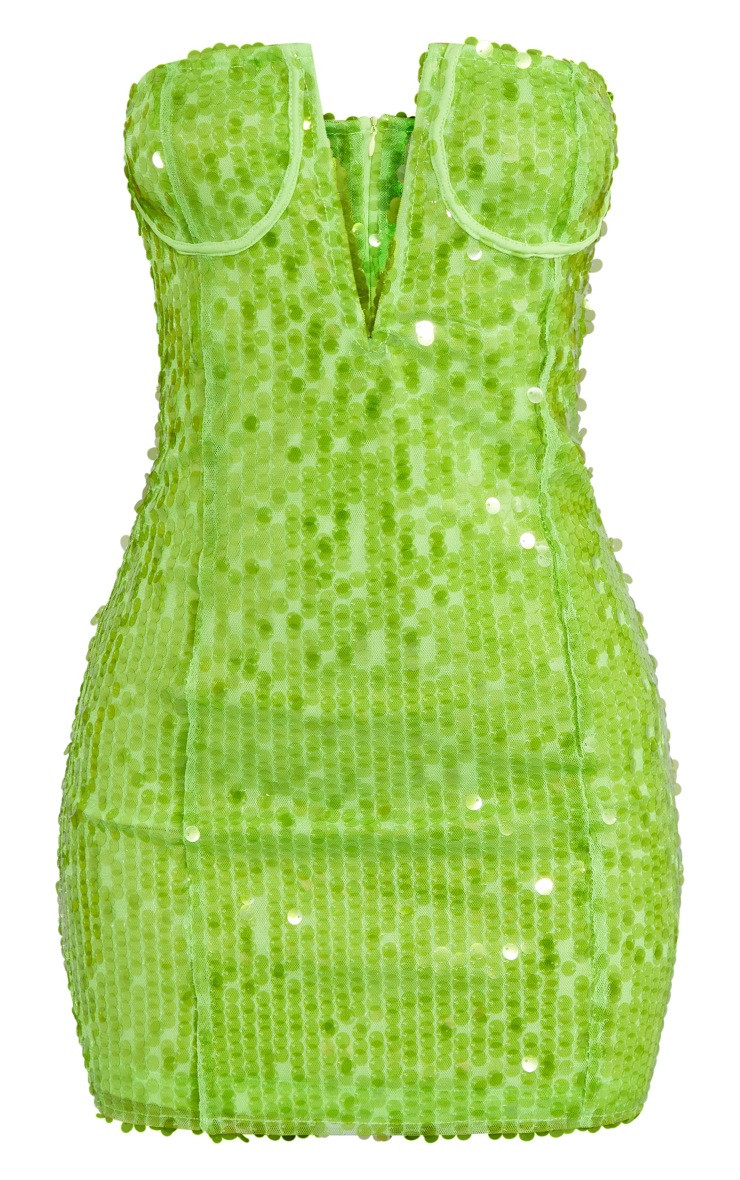Petite Neon Lime Sequin Corset Detail Bodycon Mini Dress | PrettyLittleThing US