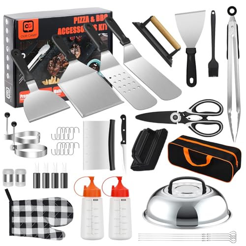 Griddle Accessory Tool Kit - 40PCS Complete Flat Top Grill Accessories Set for Blackstone and Camp Chef, Includes Enlarged Spatulas, Scraper, Burger Press, and Carry Bag for Outdoor BBQ & Camping | Amazon (US)