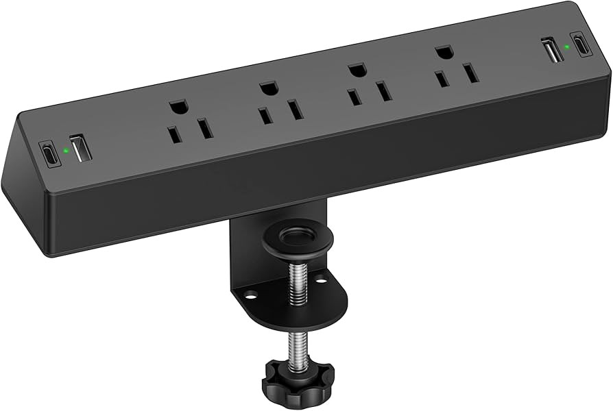 Desk Clamp Power Strip, Flat Plug Fast Charging Station, Desk Mount Surge Protector with PD 20W U... | Amazon (US)