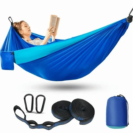 TEIPUERY Camping Hammock, Lightweight Portable Hammocks with Two Tree Straps,Single or Double Travel Swing Nylon Camp Hammocks,Camping Gear for Outside Hiking Beach Backpack Travel | Walmart (US)