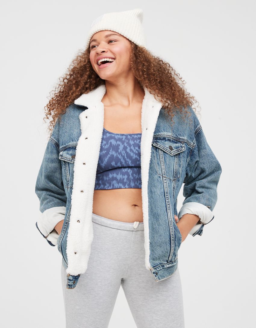 AE For OFFLINE Denim Sherpa Lined Jacket | American Eagle Outfitters (US & CA)