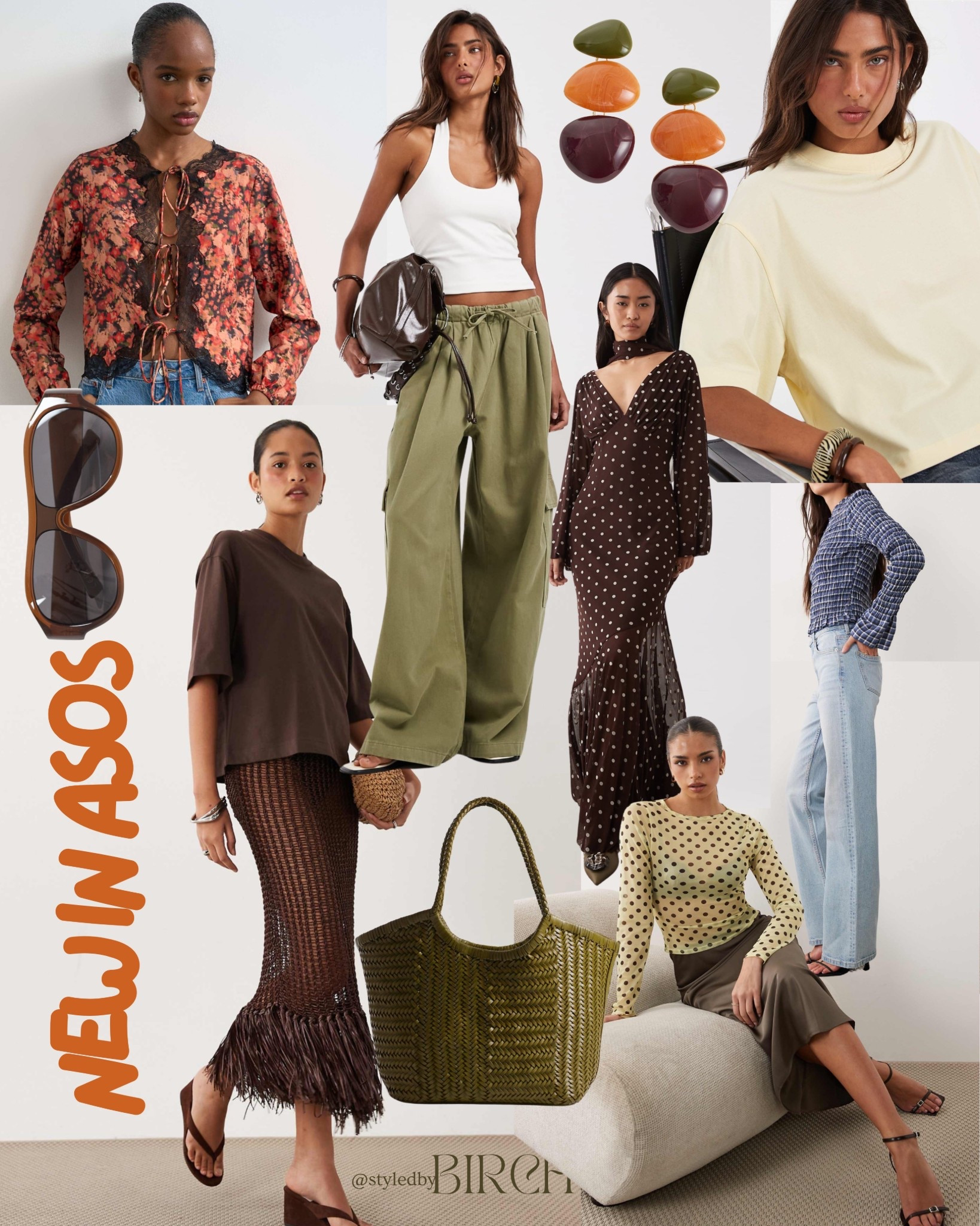 @ASOS  is absolutely killing it right now and the buying team seriously deserve all the credit 🤎

The chocolate polka dot dress, the olive woven tote, that floral lace trim blouse… I did not expect to be this obsessed but here we are. So many beautiful pieces dropping right now and my basket is full.

#ootd #outfitinspo #asos #asosfashion #newincollection

Tags 🏷️
Floral lace trim blouse, olive cargo trousers, brown polka dot midi dress, yellow oversized tee, blue check shirt, brown crochet fringe skirt, olive woven tote bag, multicolour resin earrings, brown oval sunglasses

#LTKeurope #LTKsummer #LTKstyletip