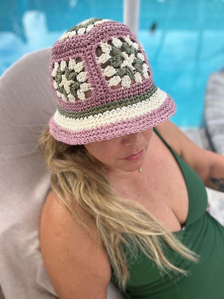 Summer by the pool - love my new crochet buckets hat and this one piece swimsuit. 
Green is the new black 😏

#LTKOver40 #LTKSeasonal #LTKSwim