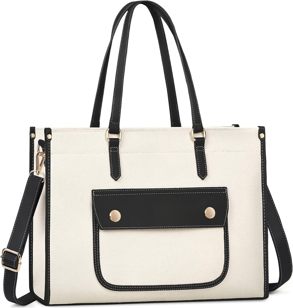 Laptop Bag for Women 15.6 Inch Canvas Tote Bag Water Resistant Large Capacity Work Bags Lightweig... | Amazon (US)