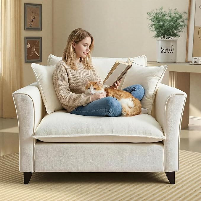 ERYE 46.9" Chenille Upholstered Accent Chair Wide Seat for Living Room Bedroom, Modern Leisure Cu... | Amazon (US)