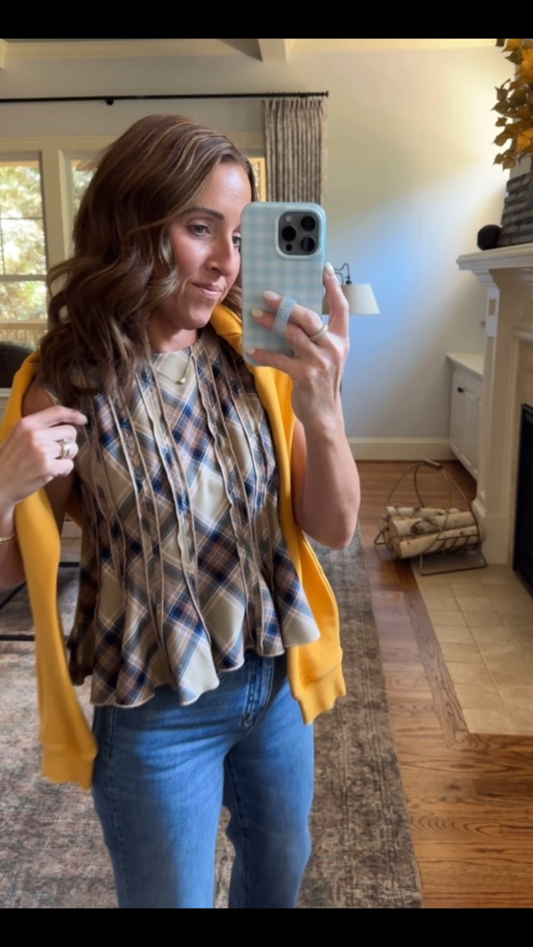 Pleated peplum plaid tank. Early Fall style. 
Tank XS. Sweatshirt S. Jeans down 1 size, 24.

#LTKootd #LTKSeasonal #LTKOver40