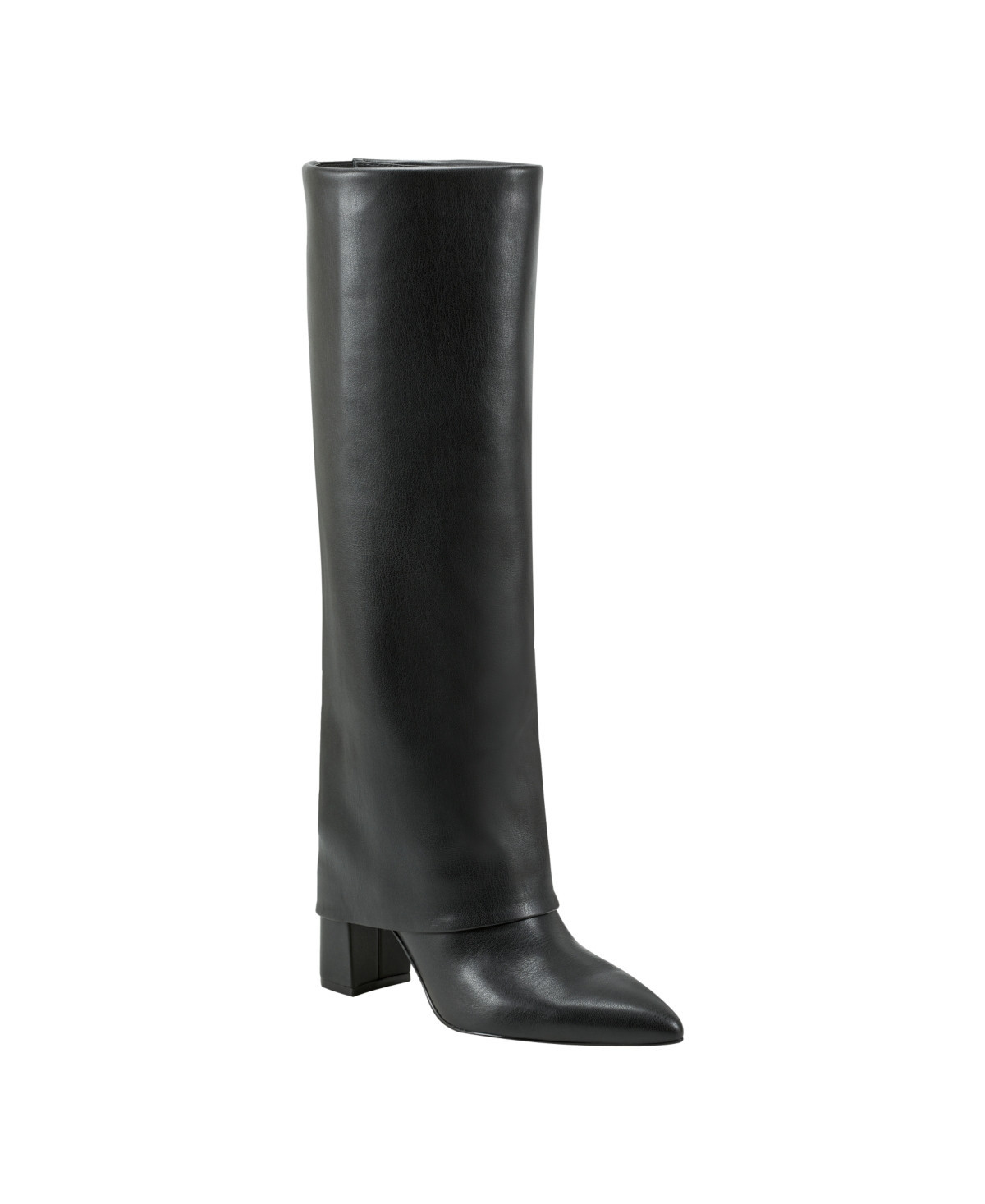 Marc Fisher Women's Fadila Fold Over Cuff Knee High Dress Boots - Black- Faux Leather | Macy's