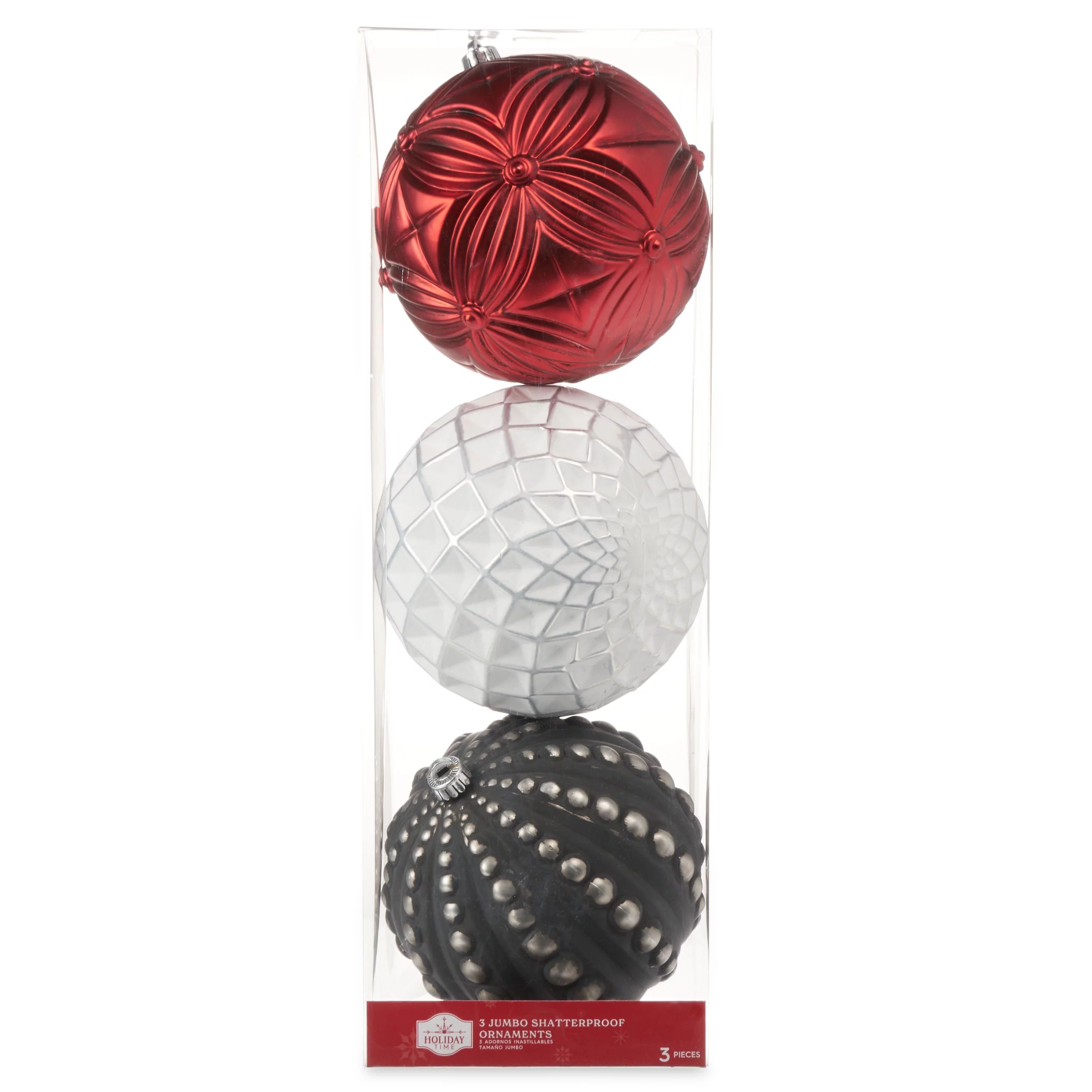 Holiday Time Red/White/Black Shatterproof Ball Christmas Ornaments, 3 Count - Walmart.com | Walmart (US)