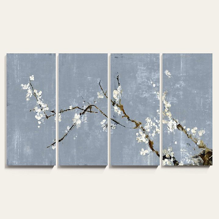 Cornflower Sakura Blossoms Art Set with Hand Embellished Texture & Aged Look | Ballard Designs, Inc.