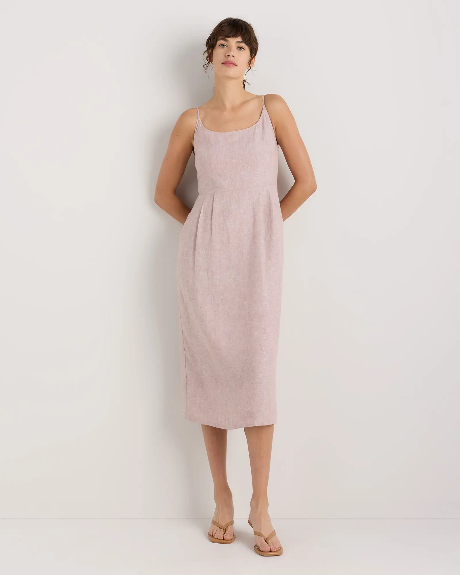 100% European Linen Scoop Neck Midi Dress in Flax | Quince