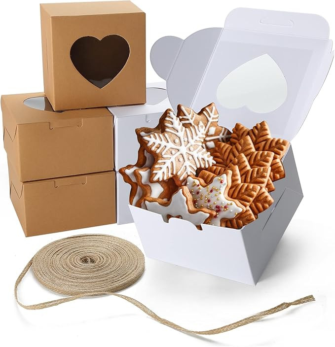 VGoodall 14 PCS White and Brown Bakery Boxes with Window 4x4x2.5 Inches Cupcake Gift Boxes,18M Li... | Amazon (US)