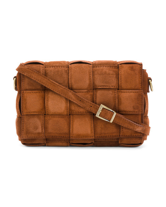 Made In Italy Suede Large Woven Satchel Crossbody | TJ Maxx
