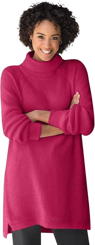 Woman Within Women's Plus Size Waffle Thermal Knit Turtleneck Sweater | Amazon (US)