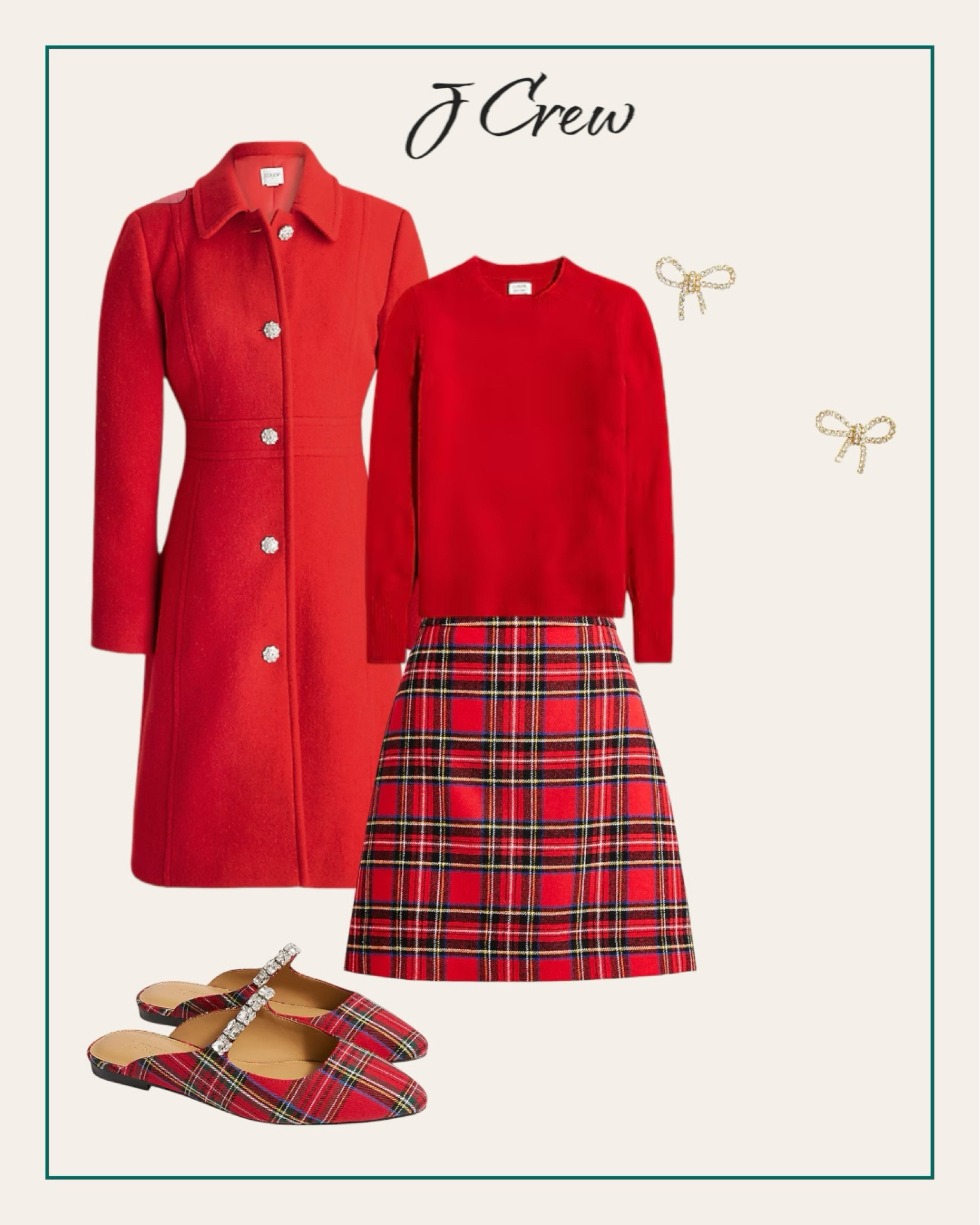 J Crew Factory cute Christmas outfit. Plaid skirt, red coat. 
#winteroutfit

#LTKstyletip #LTKSeasonal #LTKshoecrush