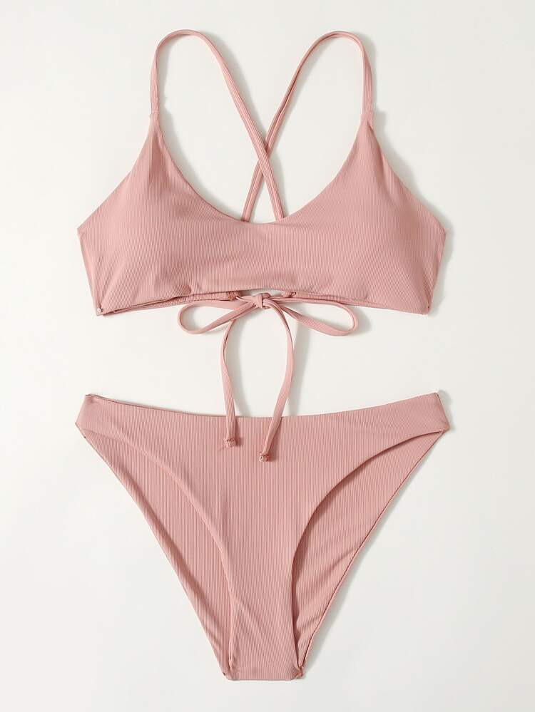 Plain Cheeky Bikini Swimsuit | SHEIN