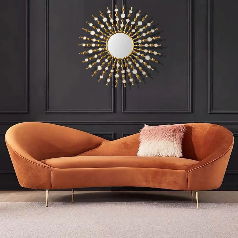 92.9" Modern Orange Velvet Upholstered Large 3-Seater Curved Sofa | Homary