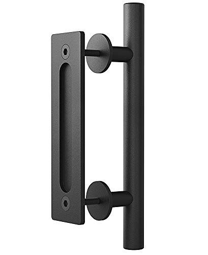 (All-New) Haritoft 12" Sliding Barn Door Handle Pull and Flush Hardware Set, Flat Back-Plate Design, | Amazon (US)