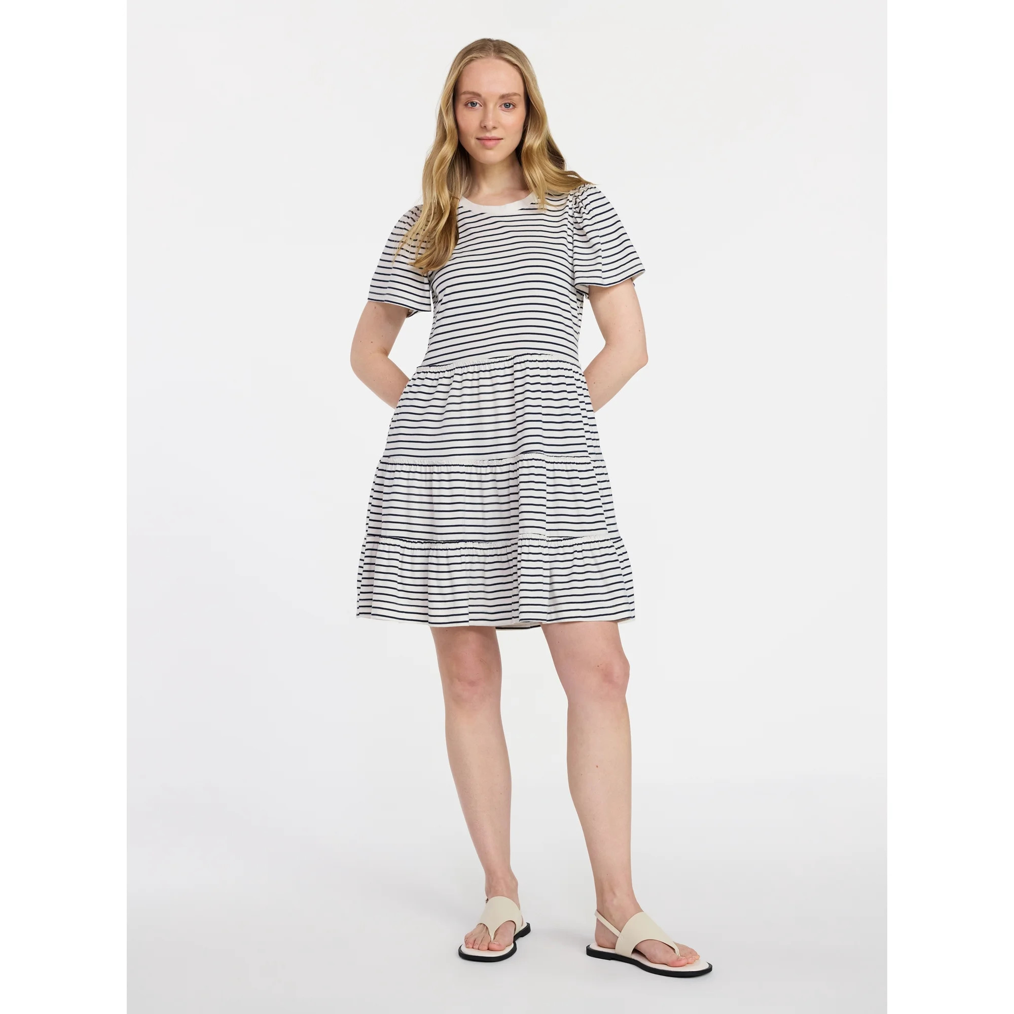 Time and Tru Women's and Women’s Plus Cotton Swing Dress with Short Sleeves, Sizes XS-4X | Walmart (US)