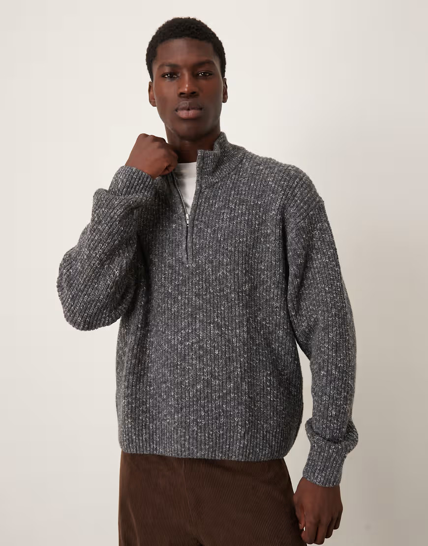 Abercrombie & Fitch knitted quarter zip cosy jumper in charcoal-Grey | ASOS (Global)