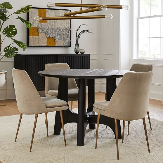 Tanner Round 44"" Dining Table, Black, Black | West Elm (US)