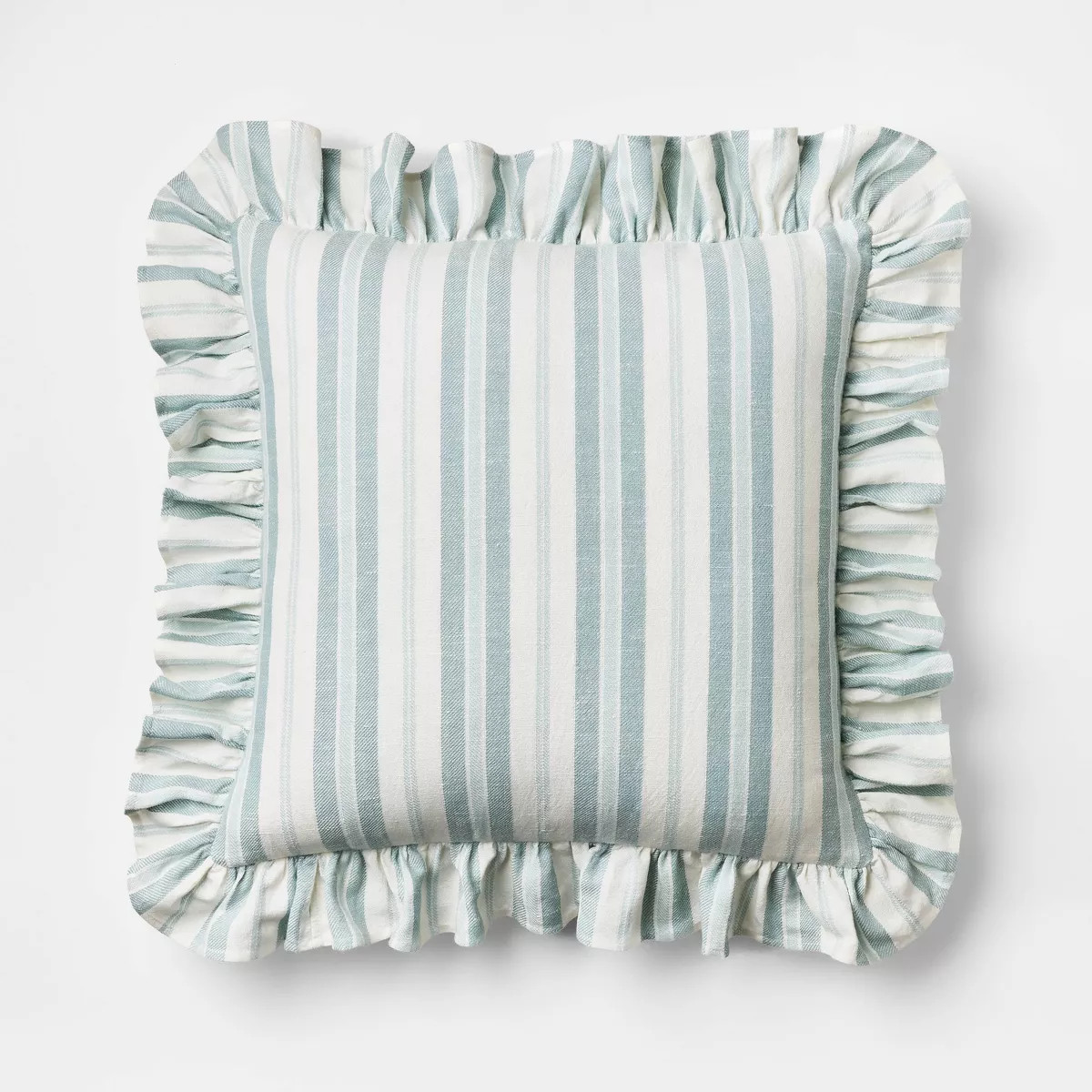 Square Woven Stripe Throw Pillow with Ruffle Blue/Ivory  - Threshold™ designed with Studio McGe... | Target