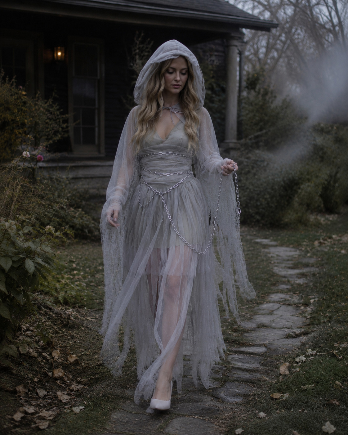 This ghostly white costume is spooky in the prettiest way 👻🤍 The shredded sheer layers, oversized hood and chain details make it perfect for anyone wanting a creepy-but-glam Halloween look. It would be SO good for a haunted party, Halloween photoshoot or spooky outdoor event. #GhostCostume #HalloweenCostume #SpookyHalloween #HalloweenDress #GhostBride #WomensHalloweenCostume #HauntedHalloween #HalloweenParty #SpookySeason#AmazonFind #AmazonHalloweenFinds 

 #LTKSeasonal #LTKU #LTKSaleAlert