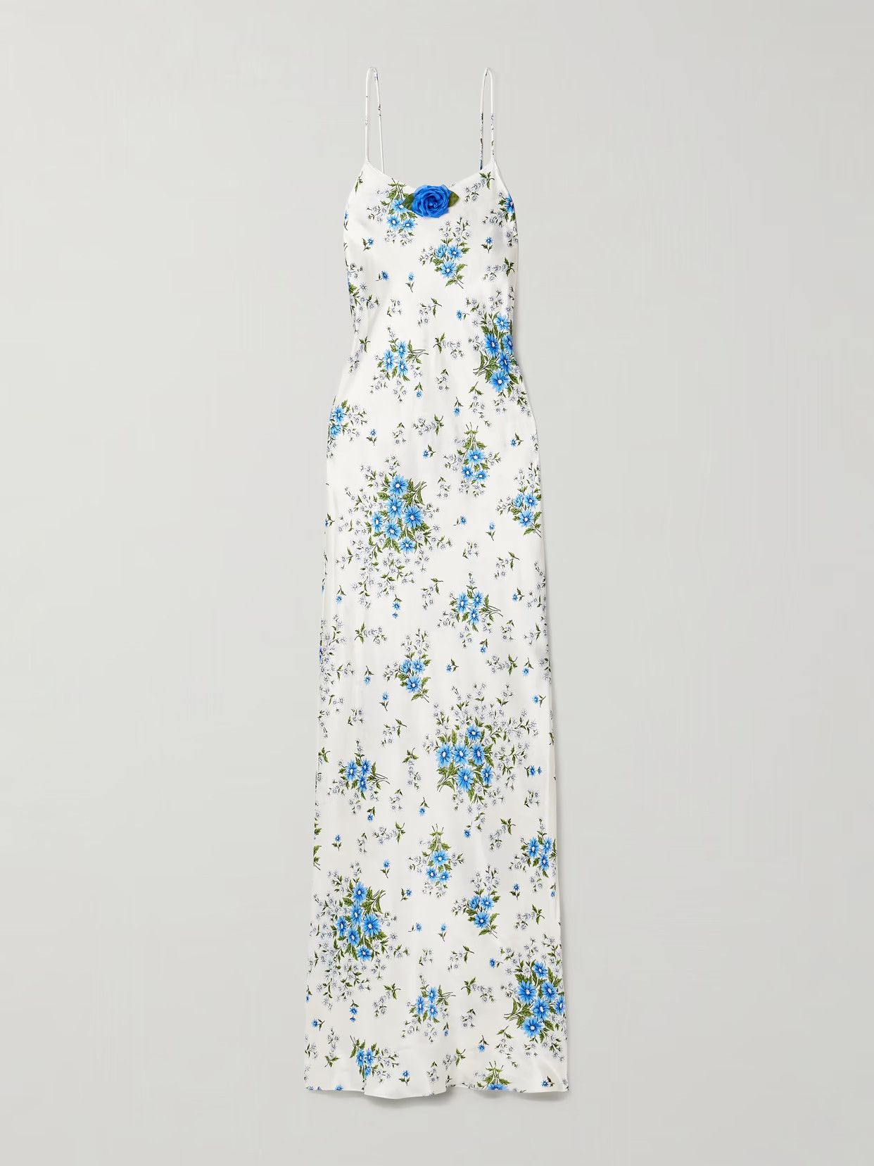 Rodarte - Embellished Floral-print Silk-satin Maxi Dress - Blue | NET-A-PORTER (US)
