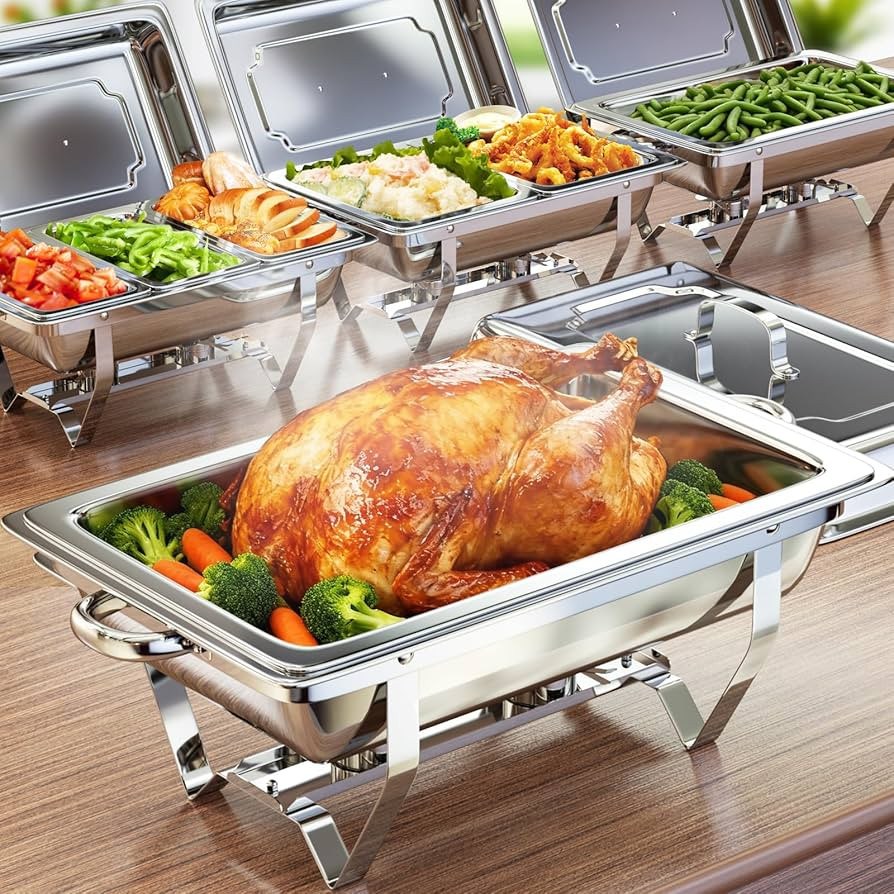 Chafing Dish Buffet Set, 8QT Chafing Dishes for Buffet 4 Pack 7 Pans, High Grade Stainless Steel ... | Amazon (US)