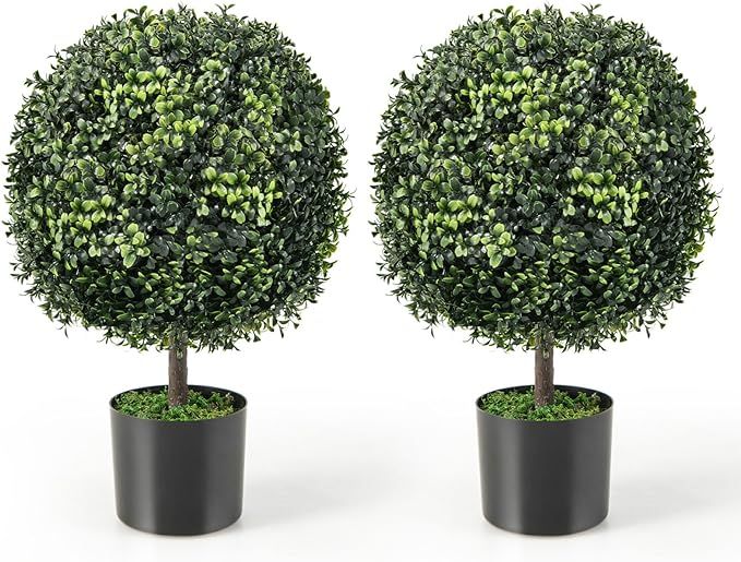 Goplus 22” Artificial Boxwood Topiary Ball Tree, Set of 2 Faux Potted Plants Artificial Shrubs ... | Amazon (US)