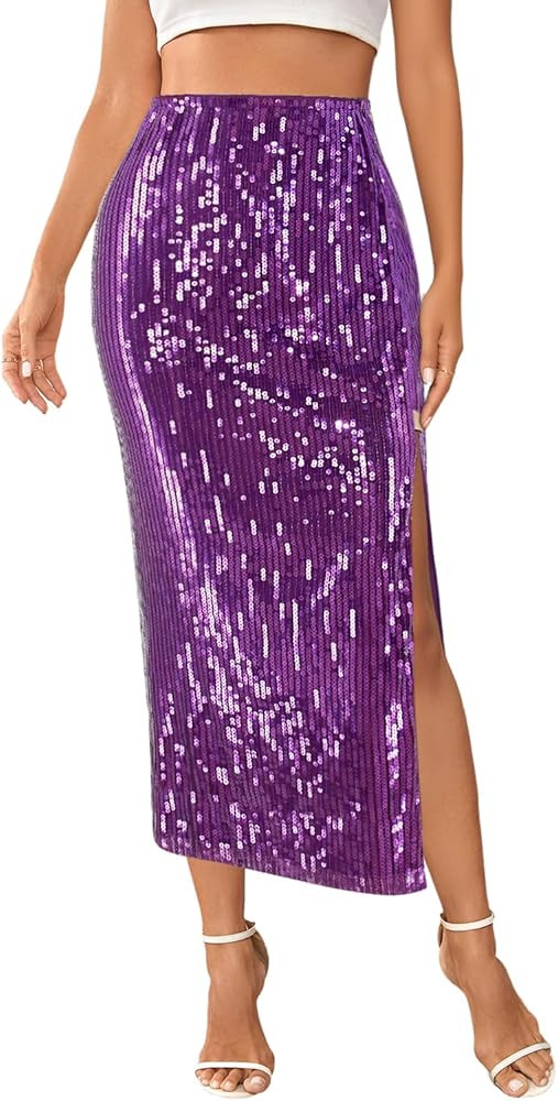 TYNORA Women's Shiny Sequin High Waisted Maxi Skirts Bodycon Long Mermaid Skirt Formal Skirts Dan... | Amazon (US)
