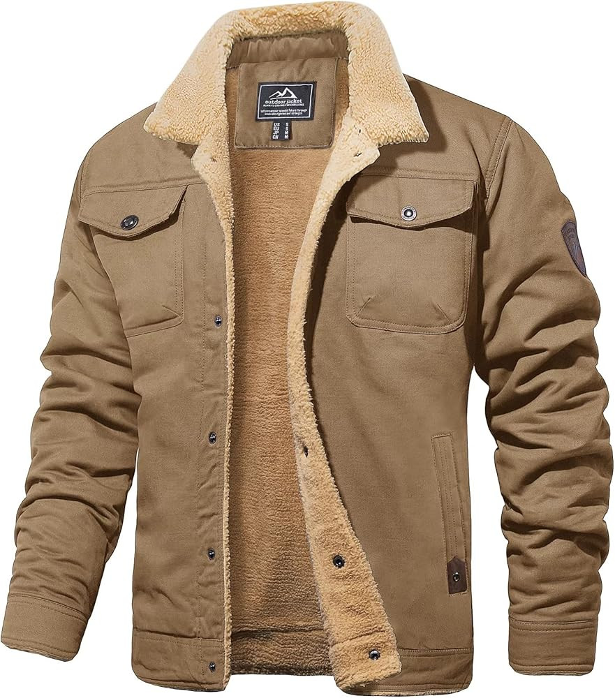 MAGCOMSEN Men's Winter Jacket Lined Sherpa Jacket Warm Trucker Coat Multi Pocket | Amazon (US)