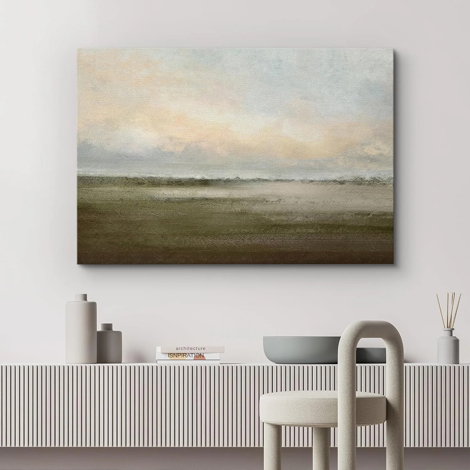 IDEA4WALL Muted Green Sunrise French Country Landscape Rustic Neutral Large Framed Canvas Print W... | Wayfair North America