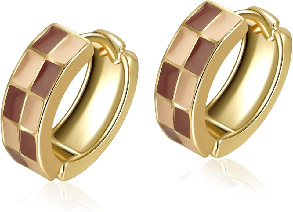 Chic Checker Small Hoop Cartilage Earrings Teacher Earrings for Women；White Black Enamel Hypoal... | Amazon (US)