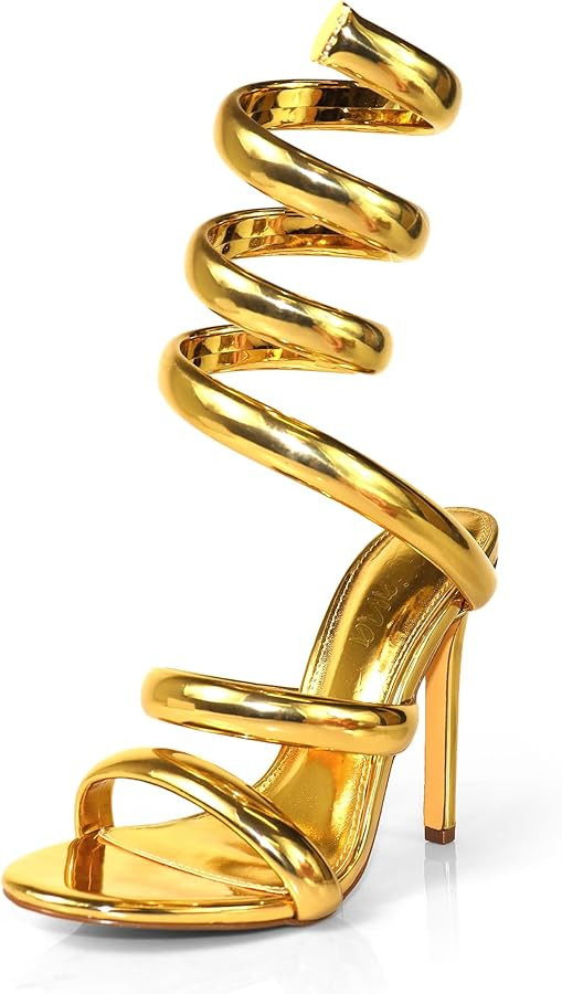 Liliana Women's Open Toe Spiral Wrap Up Strappy High Heels Sandals | Amazon (US)