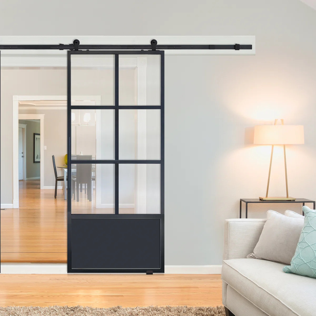 Glass and Metal Barn Door with Installation Hardware Kit | Wayfair North America