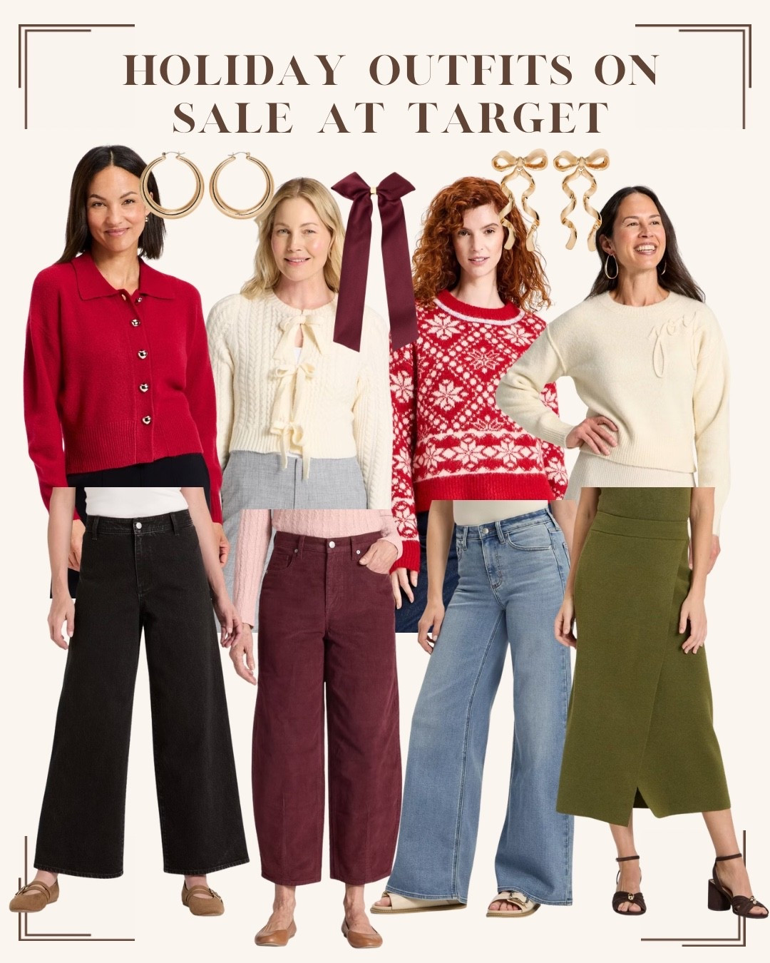 Christmas outfits on sale at target! These holiday sweaters and pants are 20% off and the jewelry and hair accessories are 30% off! So may good, last minute holiday outfits

#LTKHoliday #LTKFindsUnder50 #LTKSaleAlert