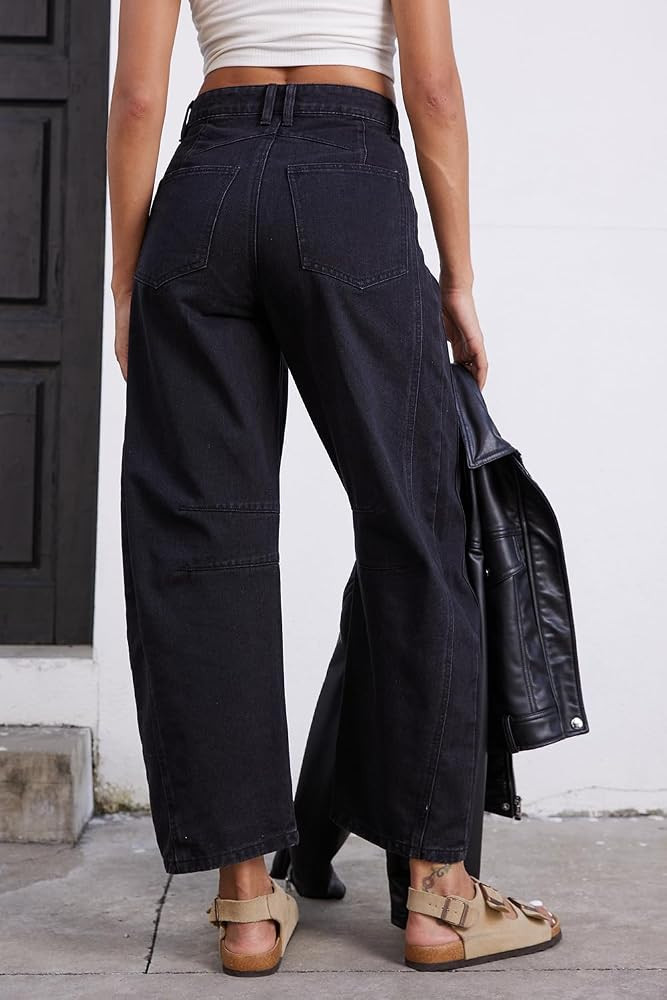 Mid Rise Barrel Jeans for Women Wide Leg Mid Waist Cropped Denim Pants Y2k Baggy Boyfriend Jeans ... | Amazon (US)