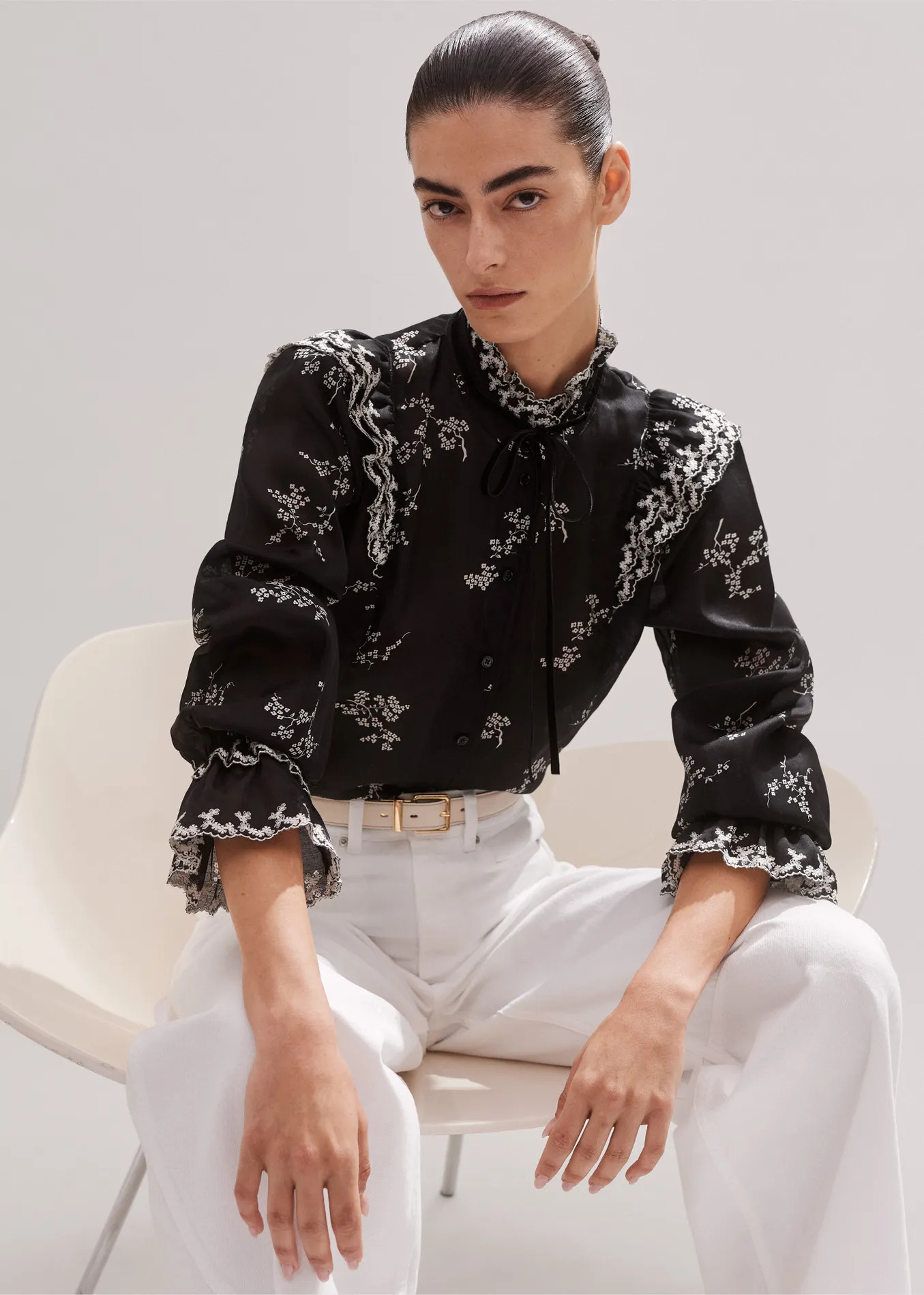 Silk Organza Cherry Blossom Print Blouse | ME+EM US