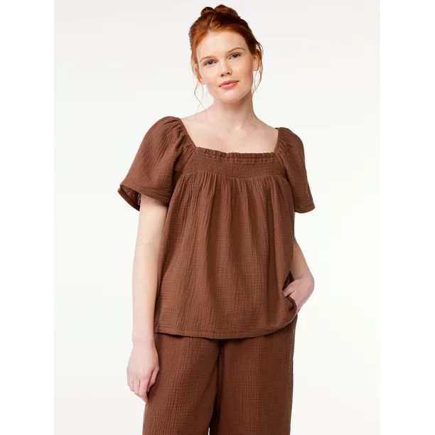 Joyspun Women's Puff Sleeve Gauze Sleep Top, Sizes S to 3X - Walmart.com | Walmart (US)