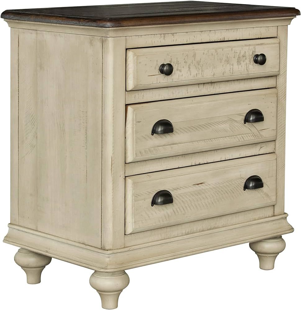 Sunset Trading Shades of Sand Nightstand, | | Three Drawers, Antique white/Natural walnut | Amazon (US)