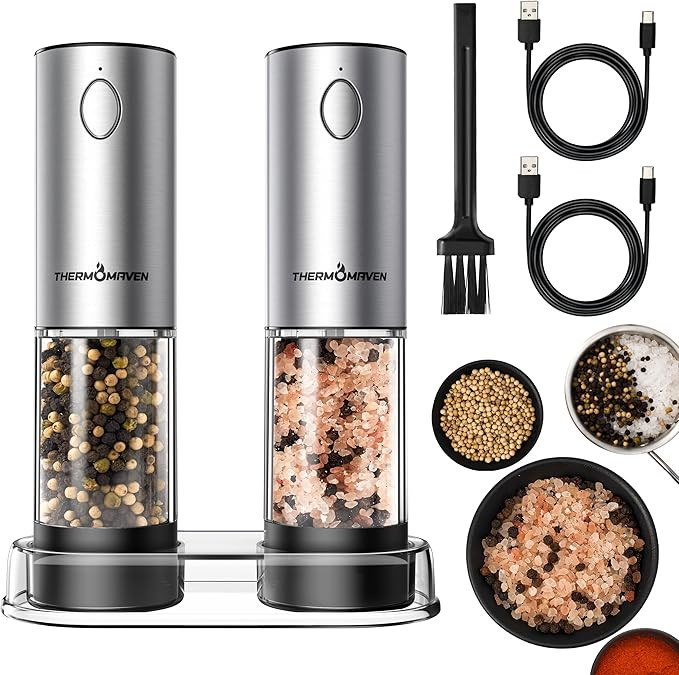 ThermoMaven Electric Salt and Pepper Grinder Set, 110ml Larger Rechargeable Automatic Salt and Pe... | Amazon (US)